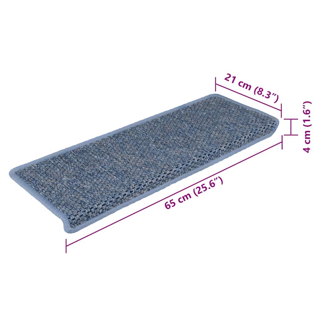 Stair Mats Self-adhesive Sisal-Look 15 pcs 65x21x4 cm Blue