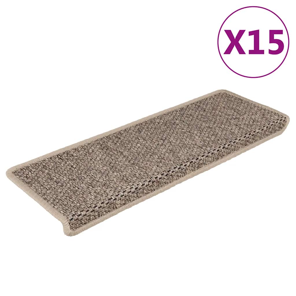 Stair Mats Self-adhesive Sisal-Look 15 pcs 65x21x4 cm Dark Beige