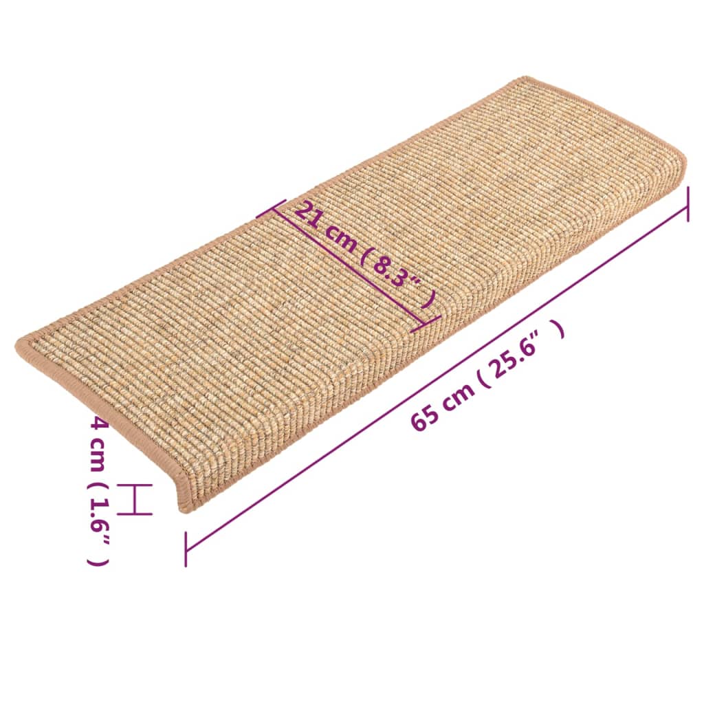 Stair Mats 15 pcs 65x21x4 cm Light Brown Rectangular Edge
