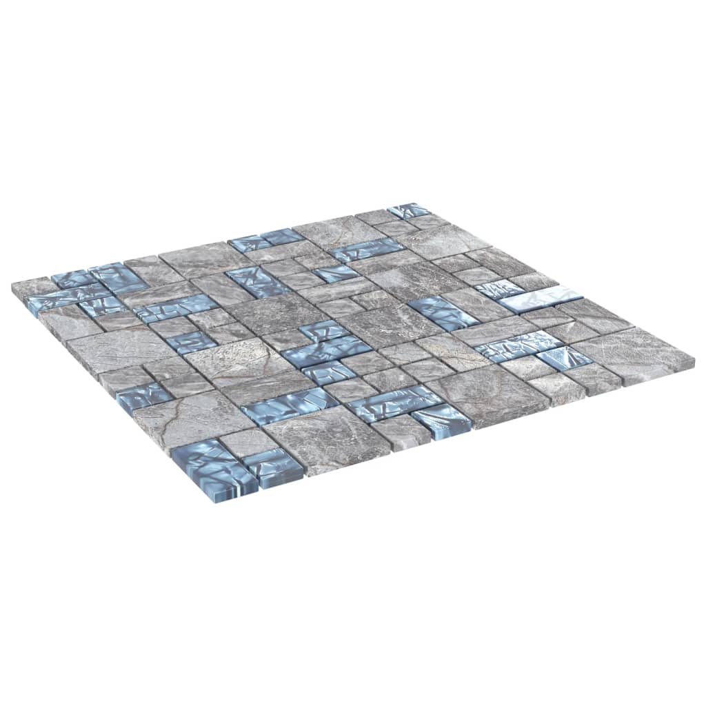 Mosaic Tiles 22 pcs Grey and Blue 30x30 cm Glass