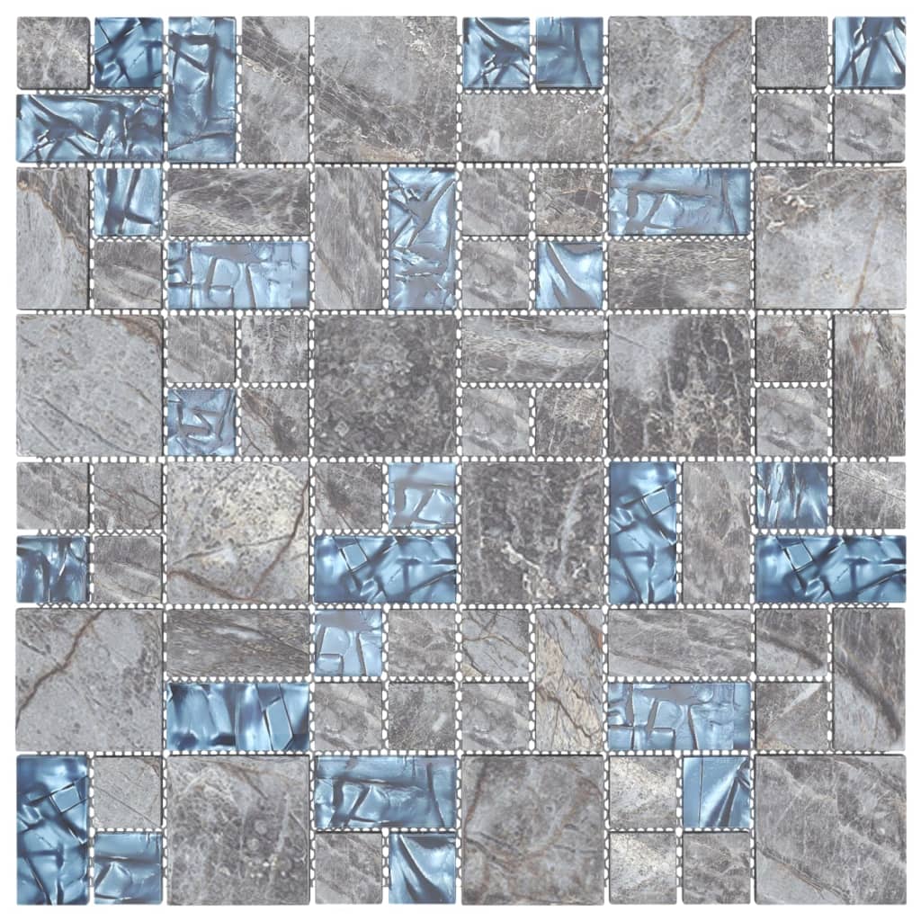 Mosaic Tiles 22 pcs Grey and Blue 30x30 cm Glass