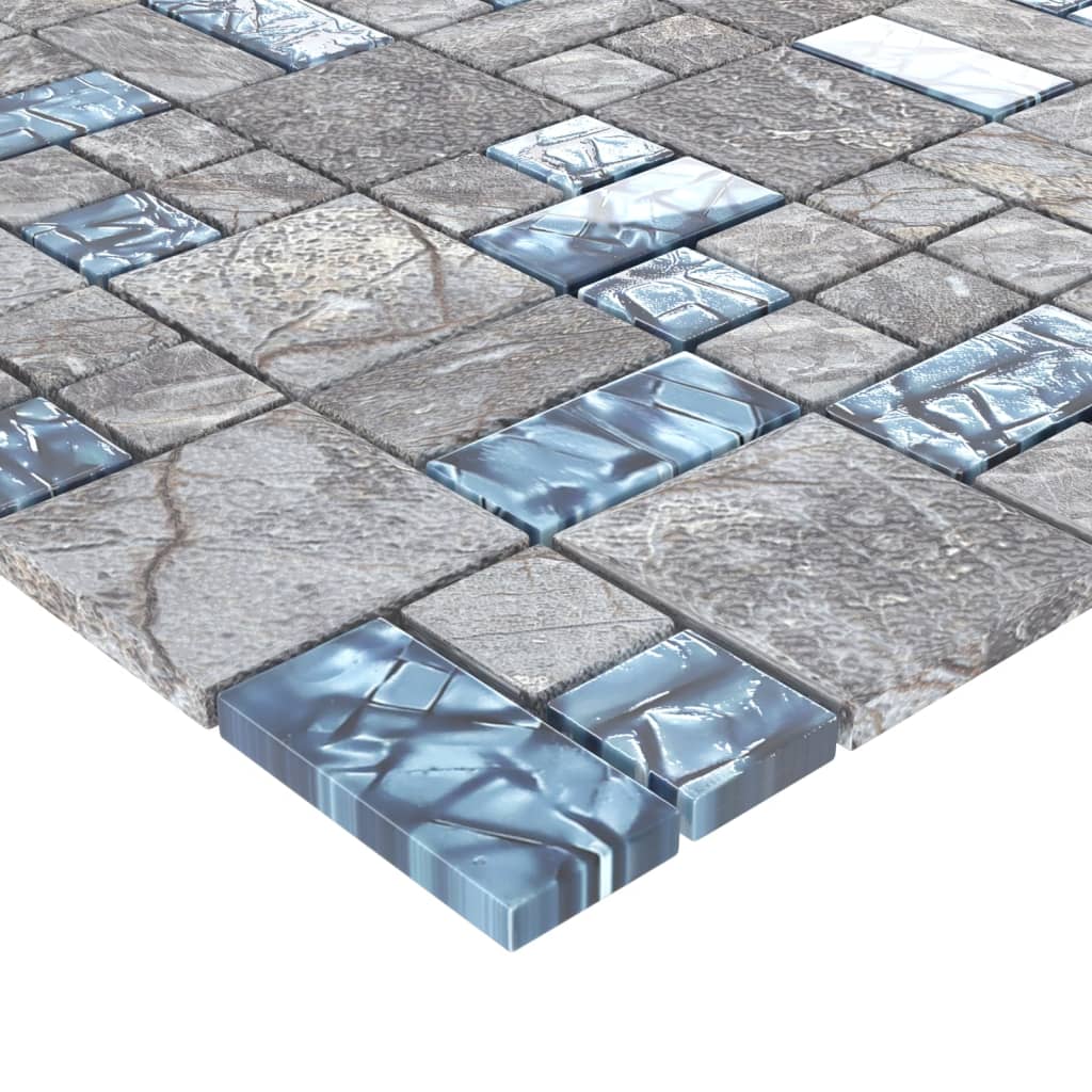 Mosaic Tiles 22 pcs Grey and Blue 30x30 cm Glass