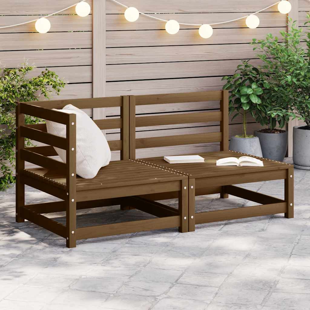 2 Piece Garden Lounge Set Honey Brown Solid Pinewood