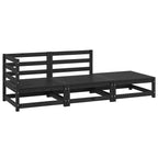 3 Piece Garden Lounge Set Black Solid Wood Pine