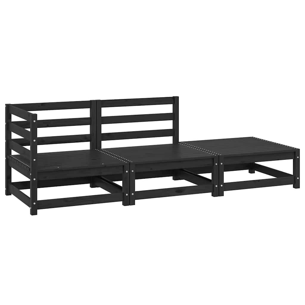3 Piece Garden Lounge Set Black Solid Wood Pine