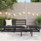 3 Piece Garden Lounge Set Black Solid Wood Pine