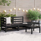 3 Piece Garden Lounge Set Black Solid Wood Pine