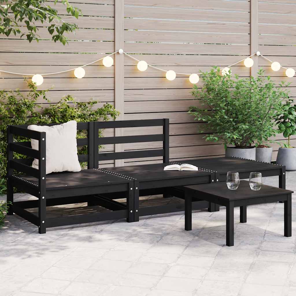 3 Piece Garden Lounge Set Black Solid Wood Pine