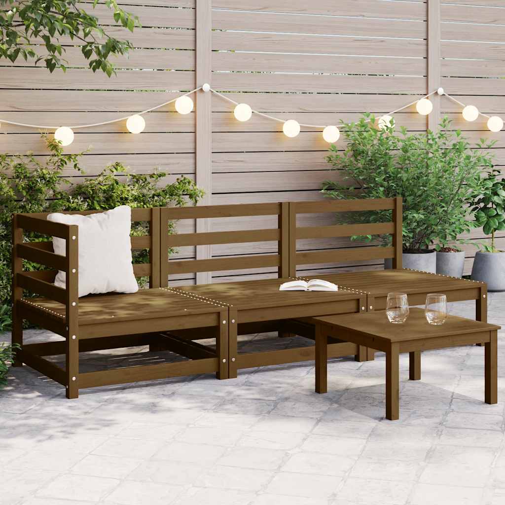 3 Piece Garden Lounge Set Honey Brown Solid Pinewood