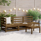 3 Piece Garden Lounge Set Honey Brown Solid Pinewood