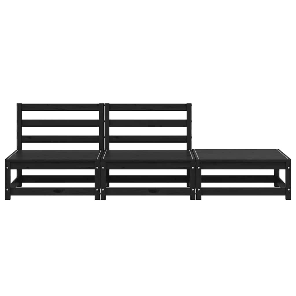 3 Piece Garden Lounge Set Black Solid Pinewood