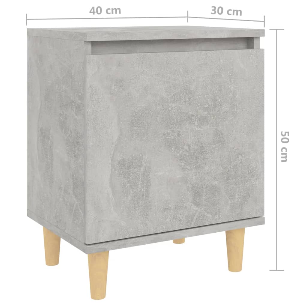 Bed Cabinets with Solid Wood Legs 2pcs Concrete Grey 40x30x50cm