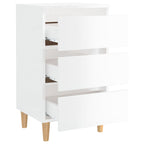 Bed Cabinet with Solid Wood Legs High Gloss White 40x35x69 cm