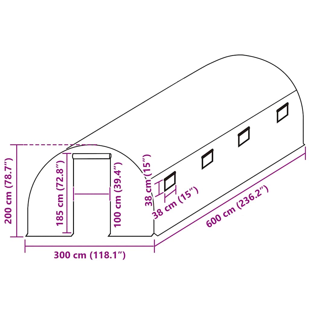 Greenhouse Replacement Cover (18 m²) 300x600x200 cm Green