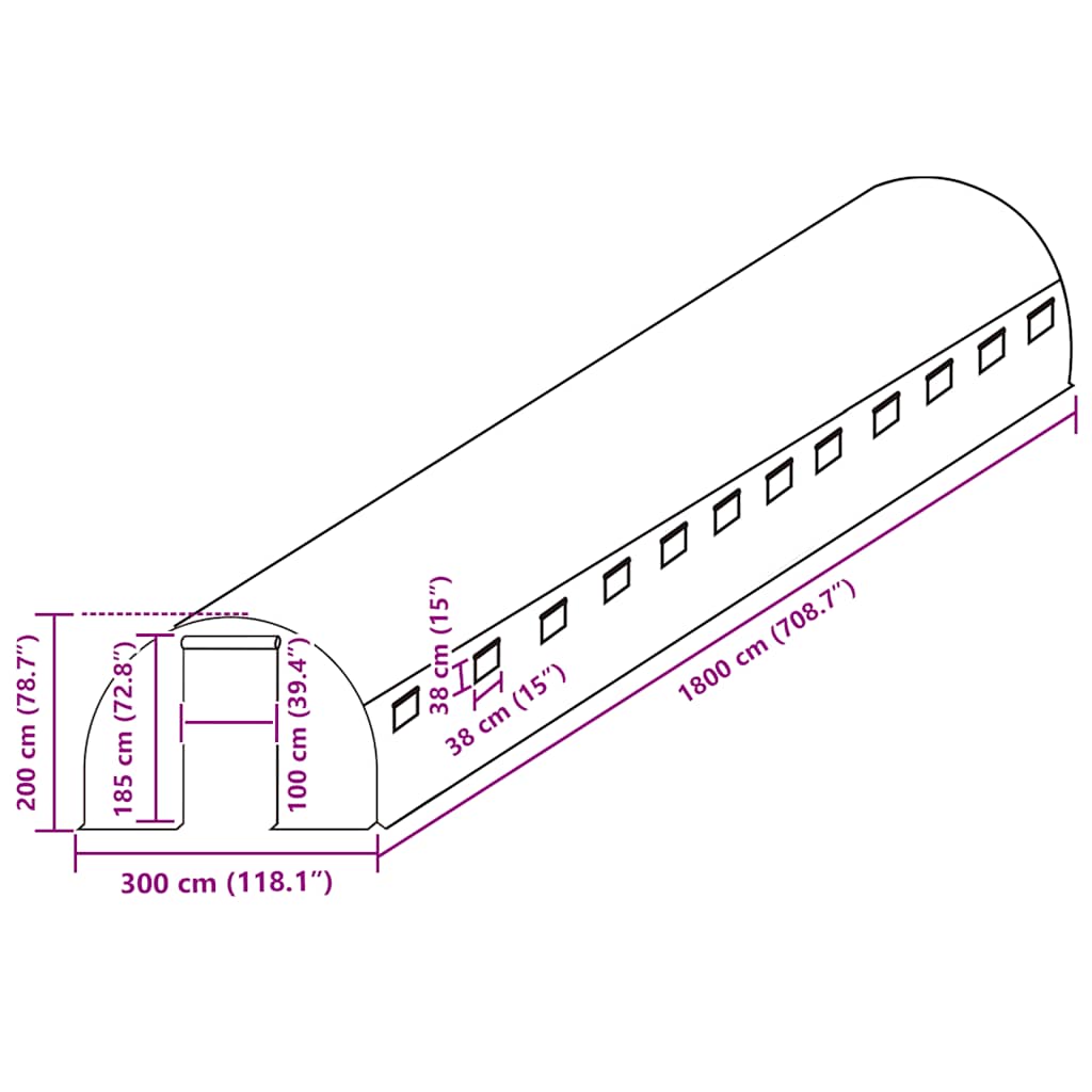 Greenhouse Replacement Cover (54 m²) 300x1800x200 cm Green