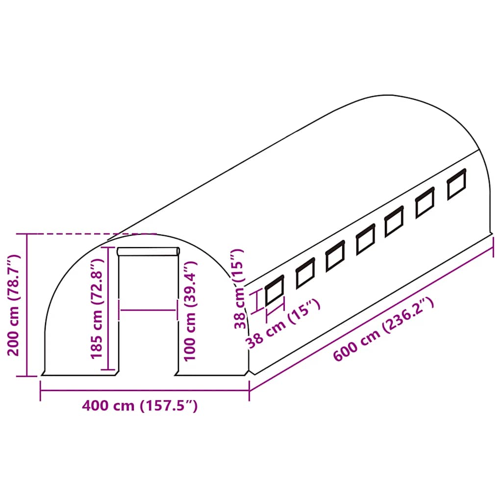 Greenhouse Replacement Cover (24 m²) 400x600x200 cm Green