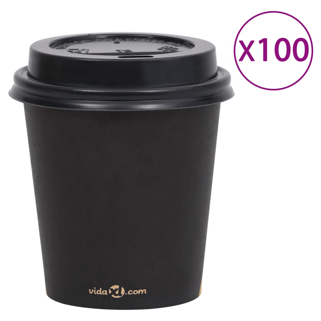 Coffee Paper Cups With Lids 100 Pcs