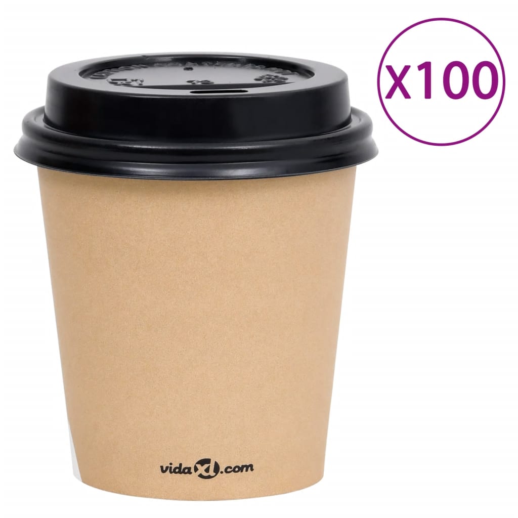 Coffee Paper Cups With Lids 100 Pcs