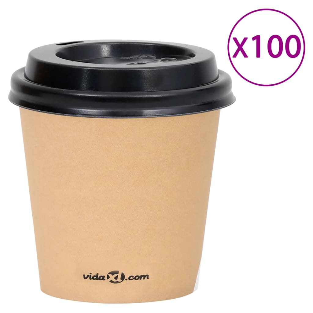 Coffee Paper Cups With Lids 100 Pcs