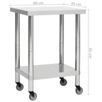 Kitchen Work Table with Wheels 80x45x85 cm Stainless Steel