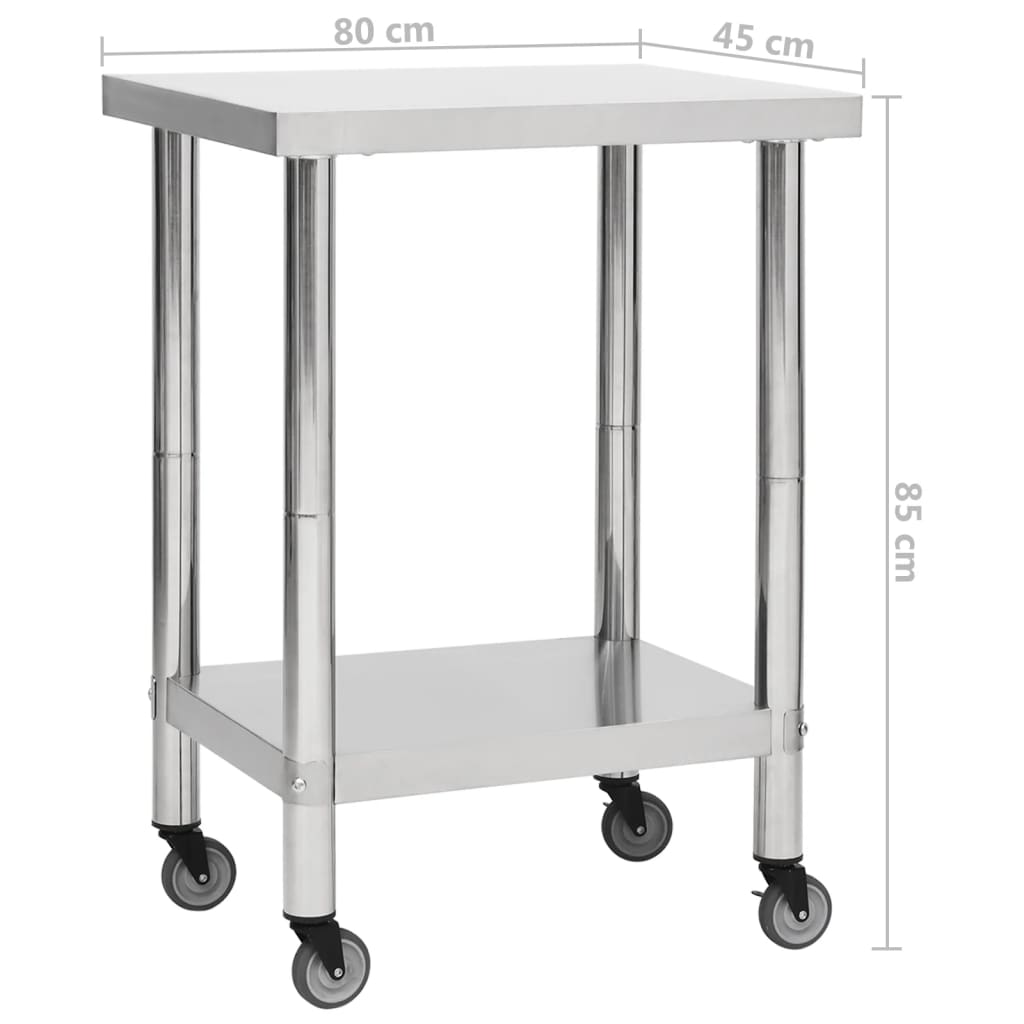Kitchen Work Table with Wheels 80x45x85 cm Stainless Steel