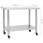 Kitchen Work Table with Wheels 100x45x85 cm Stainless Steel