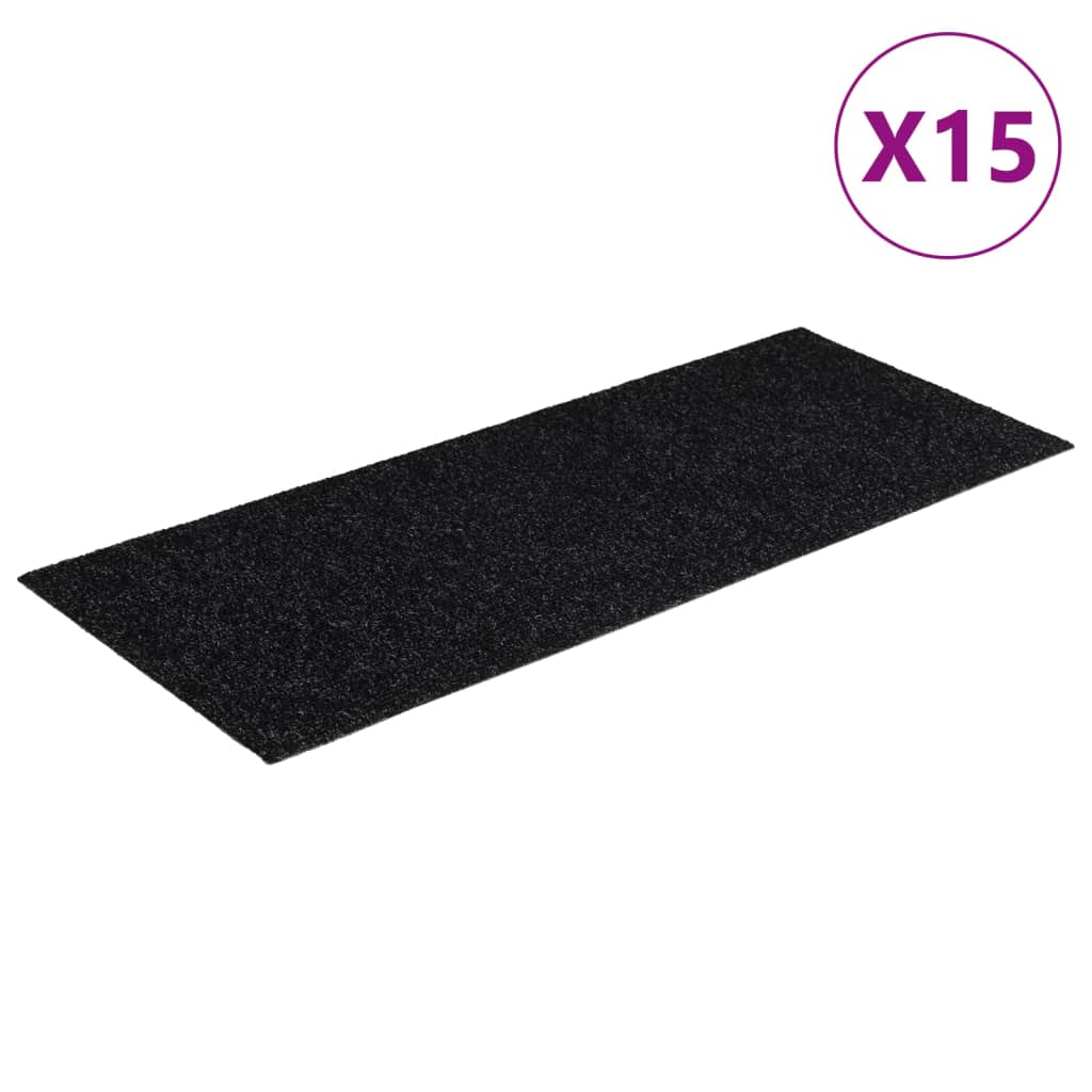 Stair Mats Self-adhesive 15 pcs 60x25 cm Black Rectangular