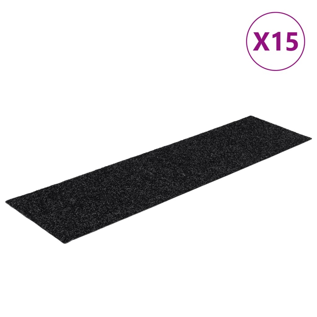 Stair Mats Self-adhesive 15 pcs 76x20 cm Black Rectangular