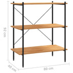 3-Tier Shelving Unit Black and Oak 80x40x92 cm