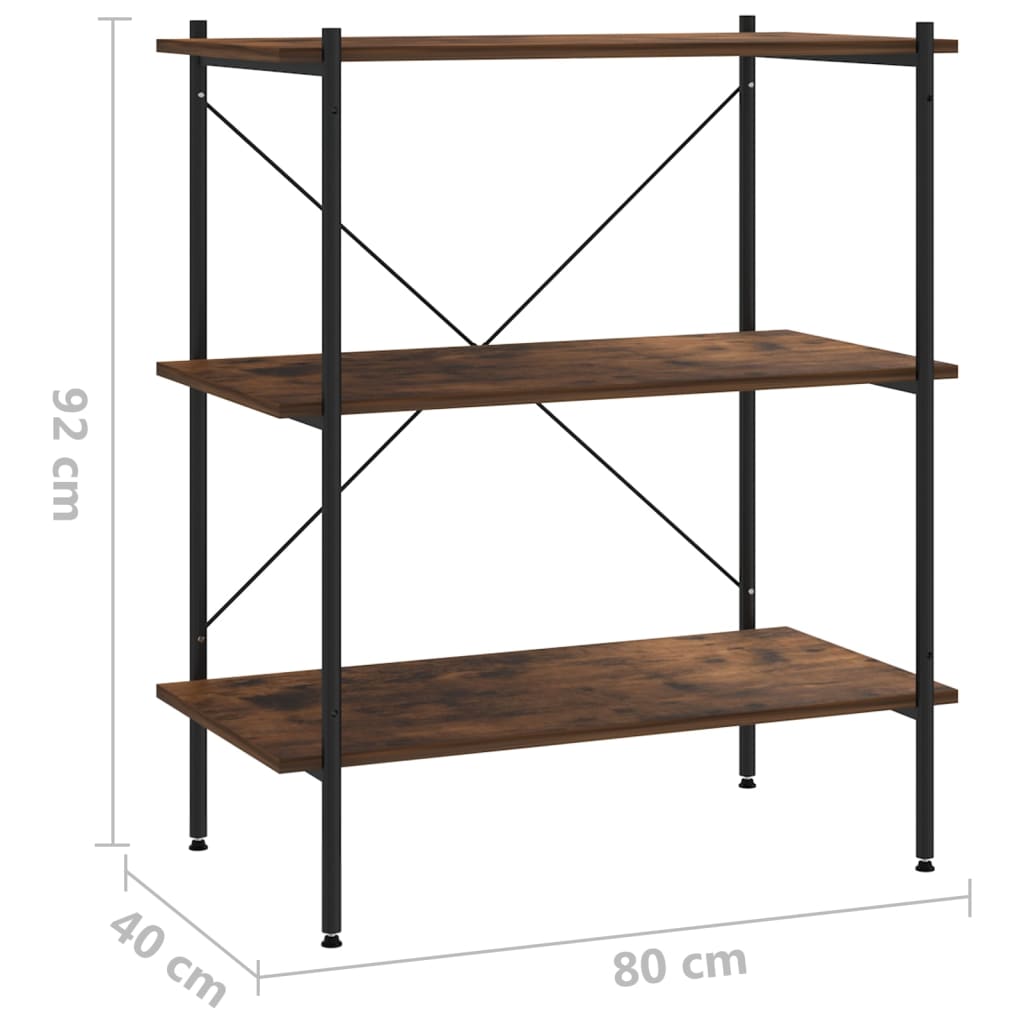 3-Tier Shelving Unit Black and Dark Wood 80x40x92 cm