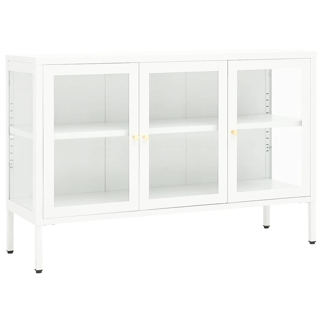 Sideboard White 105x35x70 cm Steel and Glass