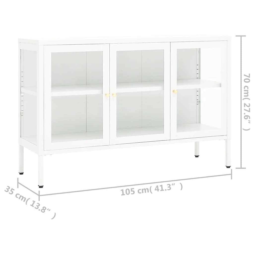 Sideboard White 105x35x70 cm Steel and Glass