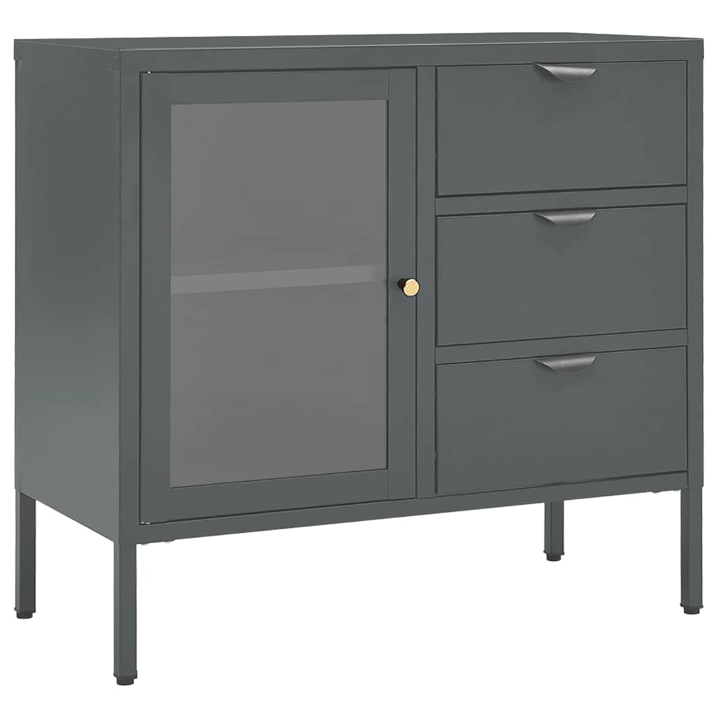 Sideboard Anthracite 75x35x70 cm Steel and Tempered Glass