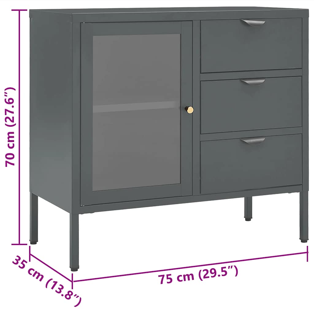 Sideboard Anthracite 75x35x70 cm Steel and Tempered Glass