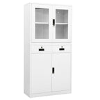 Office Cabinet White 90x40x180 cm Steel and Tempered Glass