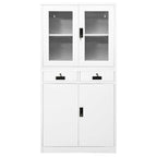 Office Cabinet White 90x40x180 cm Steel and Tempered Glass