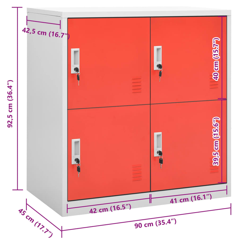 Locker Cabinet Light Grey and Red 90x45x92.5 cm Steel