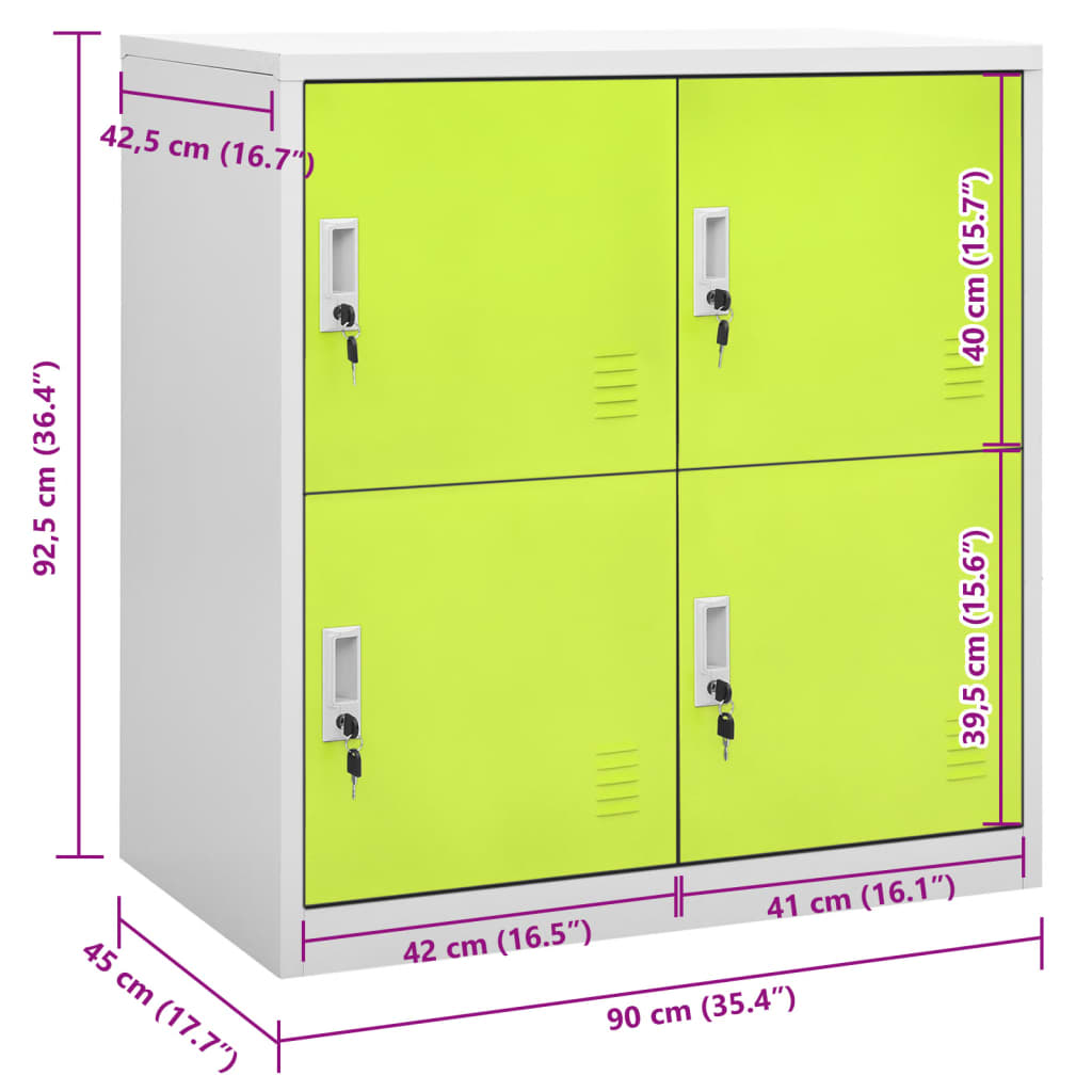 Locker Cabinet Light Grey and Green 90x45x92.5 cm Steel