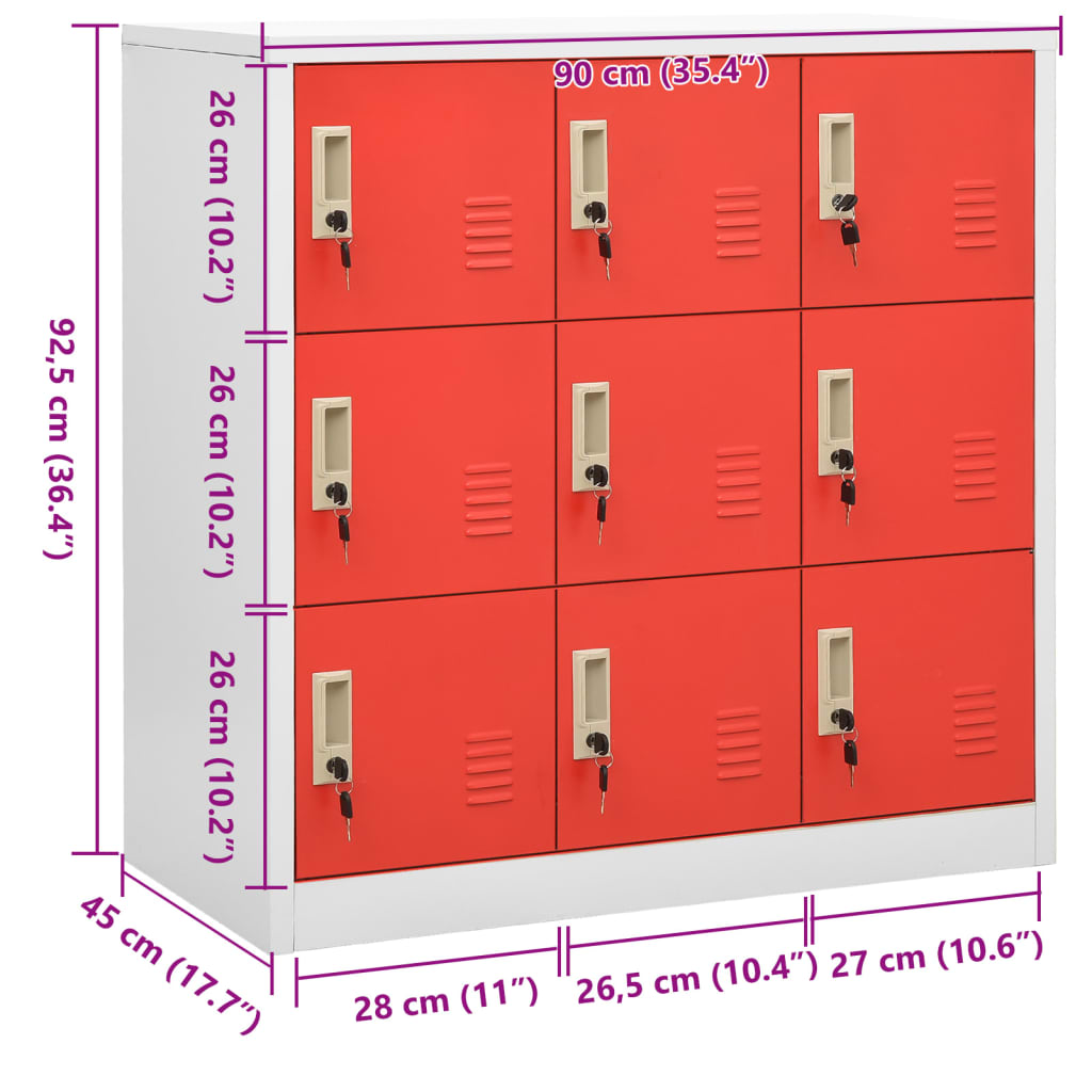 Locker Cabinet Light Grey and Red 90x45x92.5 cm Steel