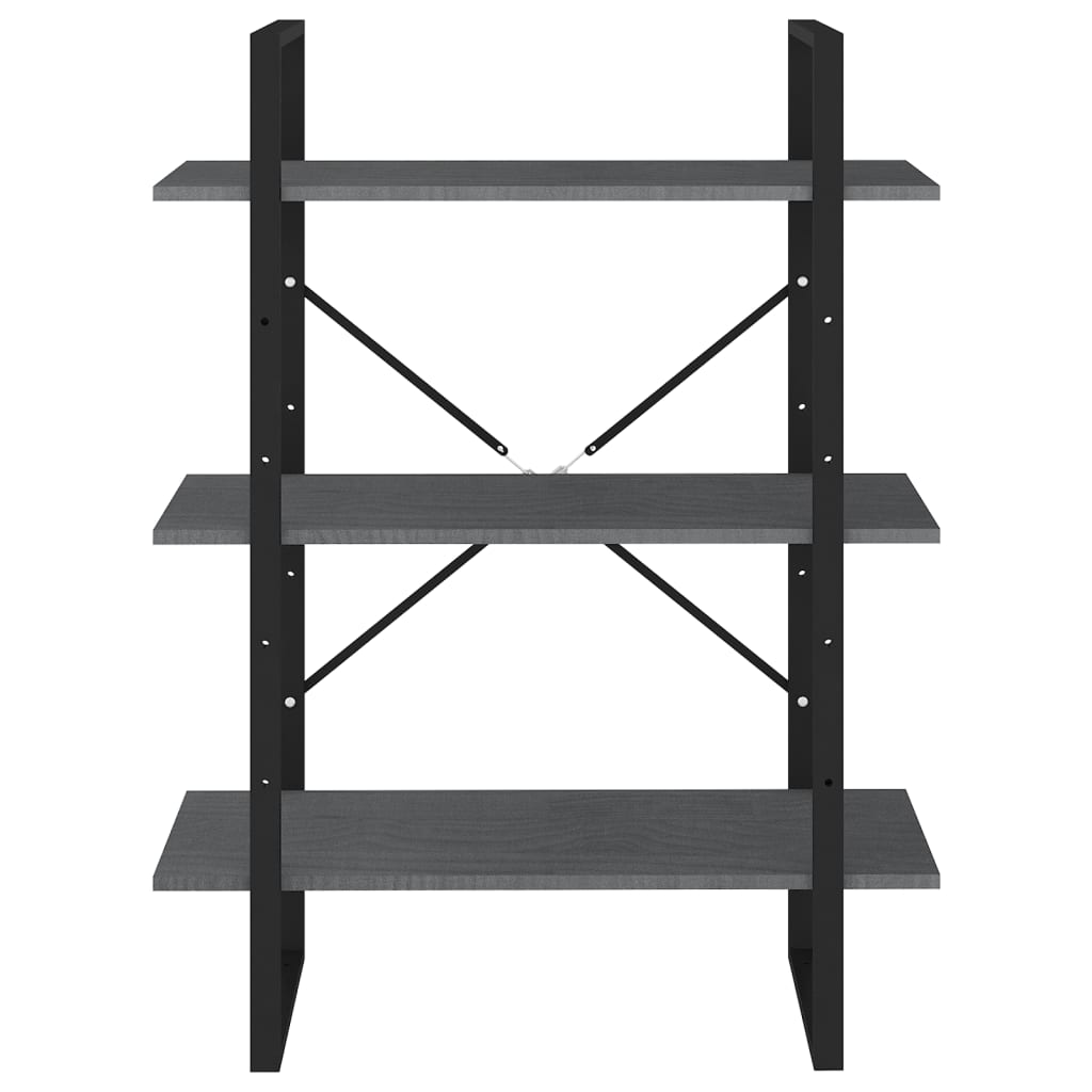 3-Tier Book Cabinet Grey 80x30x105 cm Solid Pine Wood