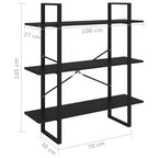 3-Tier Book Cabinet Black 100x30x105 cm Solid Pine Wood