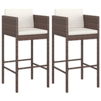Bar Stools 2 pcs with Cushions Brown Poly Rattan