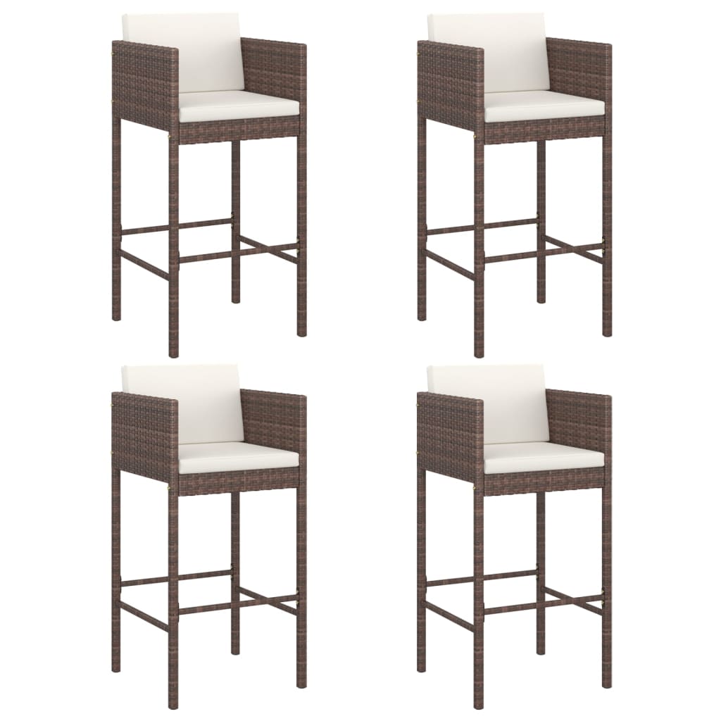 Bar Stools 4 pcs with Cushions Brown Poly Rattan