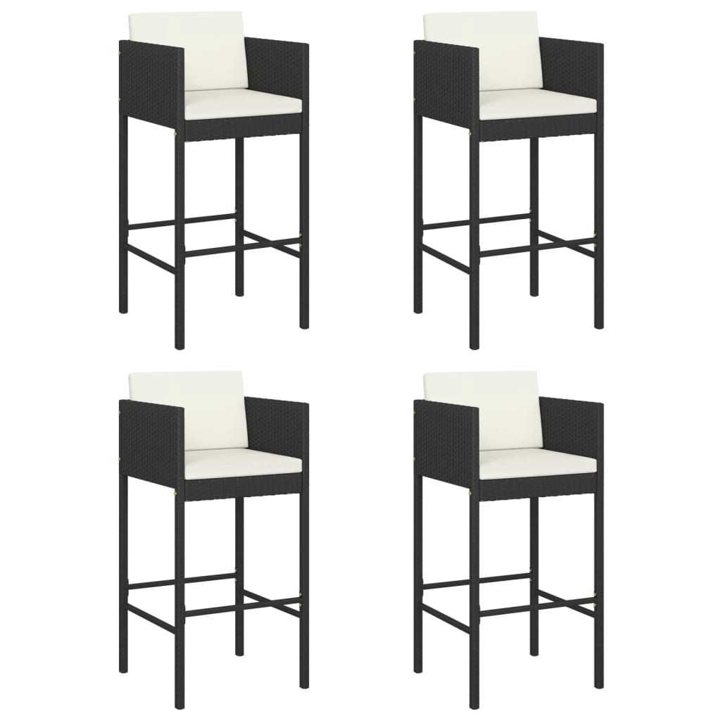 Bar Stools 4 pcs with Cushions Black Poly Rattan