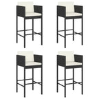 Bar Stools 4 pcs with Cushions Black Poly Rattan