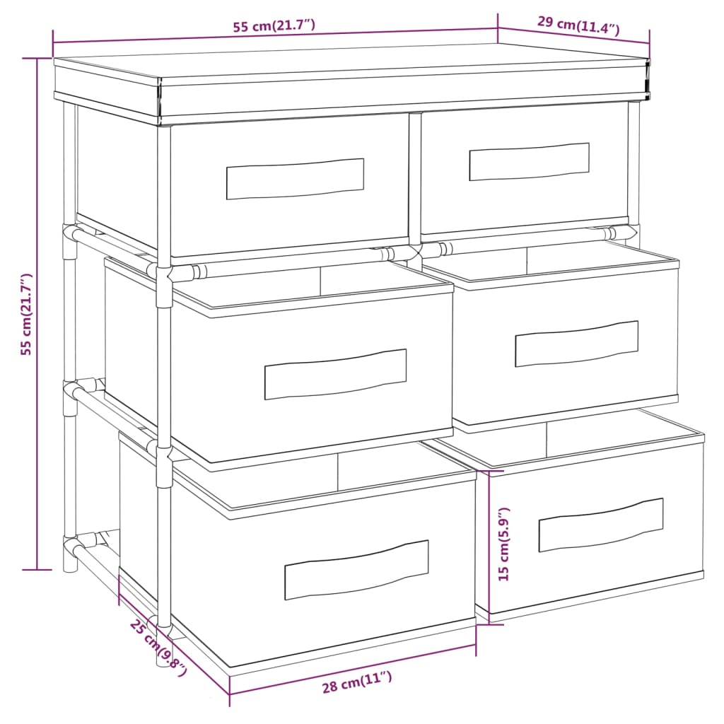 Storage Cabinet with 6 Drawers 55x29x55 cm Black Steel