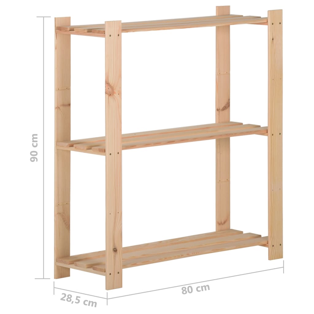 3-Tier Storage Rack Solid Pinewood