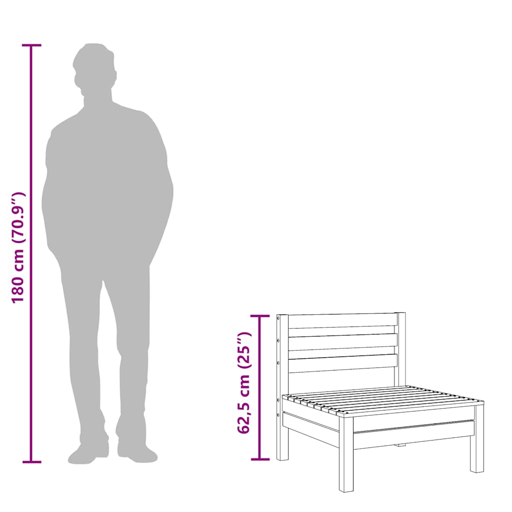 Garden Middle Sofa White Solid Wood Pine