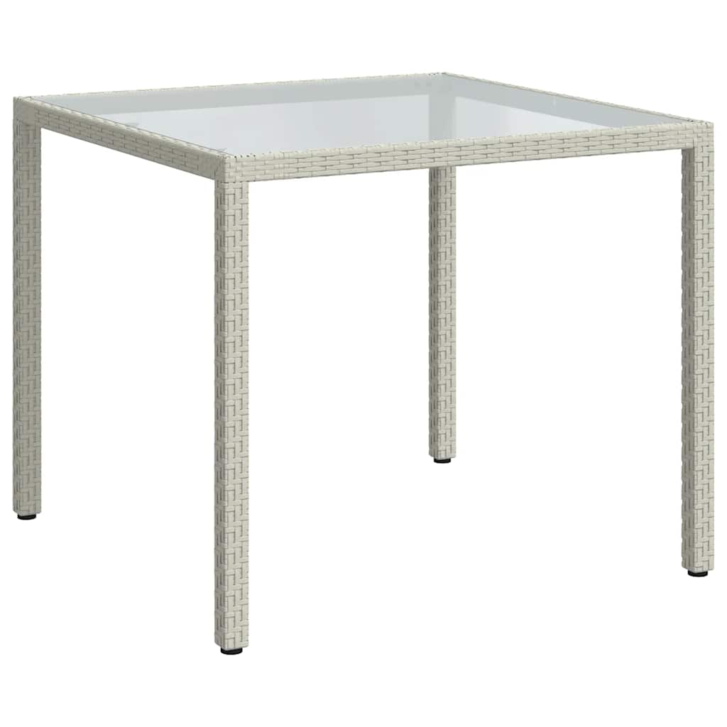 Garden Table 90x90x75 cm Tempered Glass and Poly Rattan White