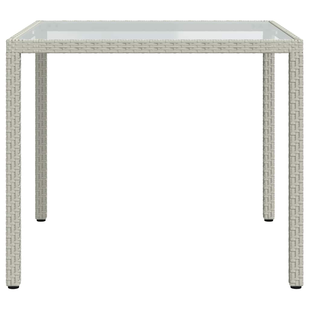 Garden Table 90x90x75 cm Tempered Glass and Poly Rattan White